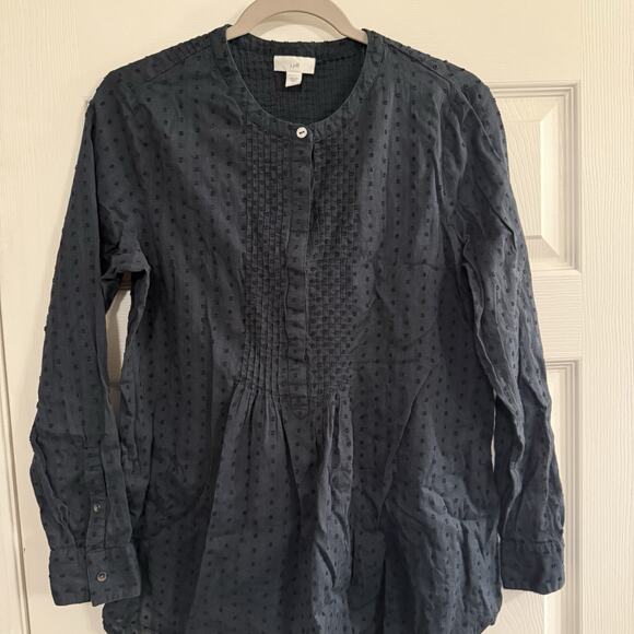 J. Jill Popover Sz Small Swiss Dot Forest Green Blouse Casual Office Fairy - Picture 6 of 10